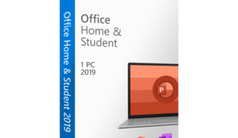 Microsoft Office 2019 Home and Student Windows Product Key on a laptop screen.