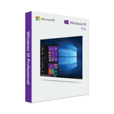 Windows 10 Pro logo with a product key card showcasing the retail license packaging