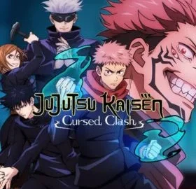 Jujutsu Kaisen Cursed Clash game art featuring main characters in dynamic fighting poses